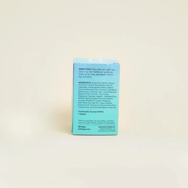 all natural Huppy Toothpaste Tablets - Peppermint back cover