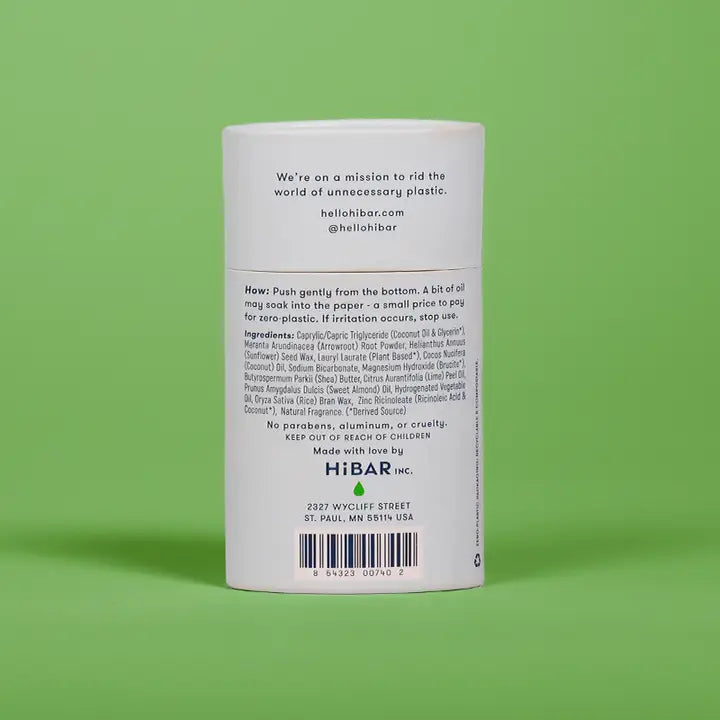 organic HiBAR Fresh Rain + Cucumber Deodorant back