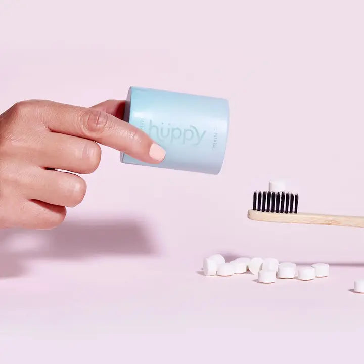 Fluoride-Free Peppermint Toothpaste Tablets with toothbrush