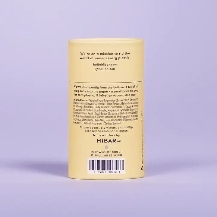 Organic HiBAR Lavender + Jasmine Deodorant back